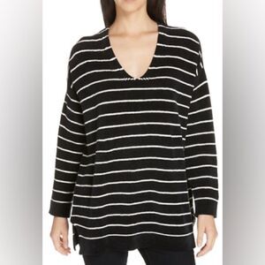 EILEEN FISHER CHENILLE 100% ORGANIC COTTON STRIPED SWEATER EUC SIZE MEDIUM